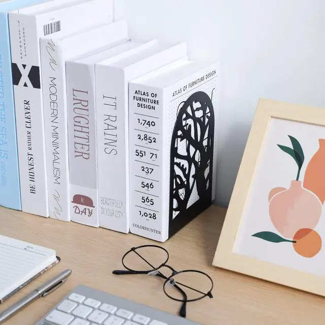 Alt view image 7 of 7 - Tree Bookends 10 Pack Black Metal Heavy Duty Book Supports for Shelves | Black Metal, Tree Silhouette Design, 5 Pairs, Sturdy Book Supports, for Home Office School and Library Shelves