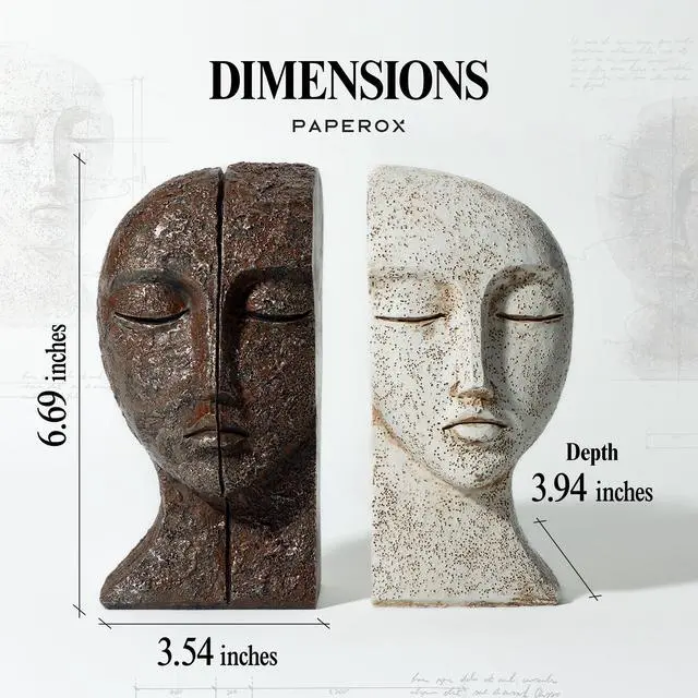 Alt view image 2 of 7 - Heavy Duty Bookends for Heavy Books, Book Ends for Shelves, Unique Decorative Book Ends, Aesthetic Bookshelf Decor, Modern Home Decor Sculptural Book Holder/Book Stoppers, The Tranquil Faces
