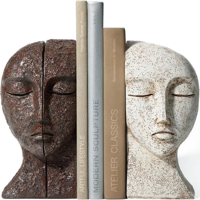 Main image of Heavy Duty Bookends for Heavy Books, Book Ends for Shelves, Unique Decorative Book Ends, Aesthetic Bookshelf Decor, Modern Home Decor Sculptural Book Holder/Book Stoppers, The Tranquil Faces