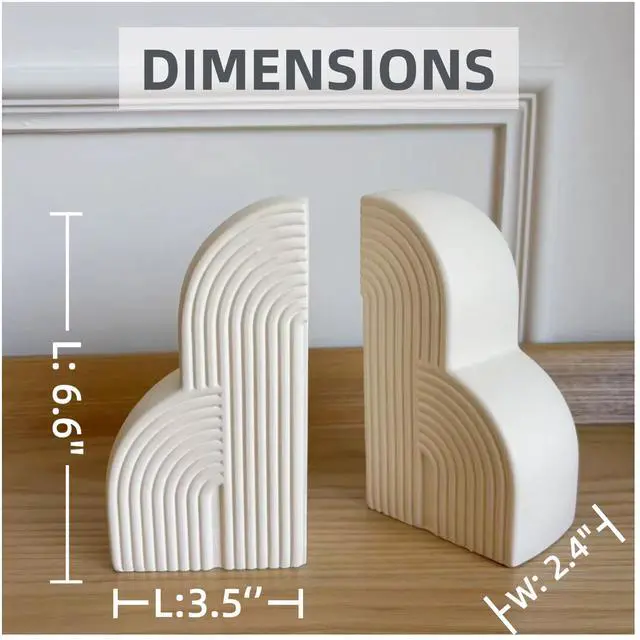Alt view image 3 of 6 - Bookends Decorative for Heavy Books - Aesthetic Boho Style, Cream White | Book Ends for Shelves - heavy-duty 6.4 lbs concrete decorative bookends (set of 2) provides maximum support for large books