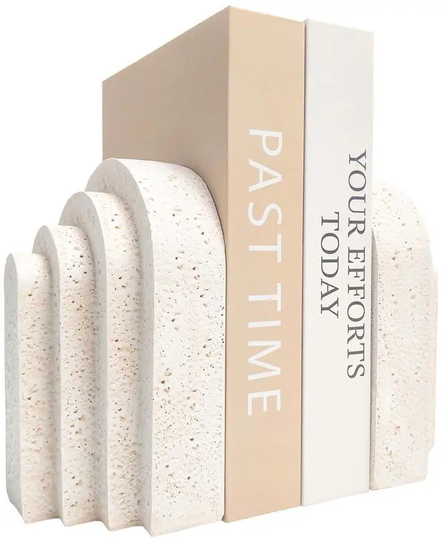 Main image of Heavy Duty Book Ends for Shelves, Decorative Book Stopper for Shelves, Resin Decor Bookends for Heavy Books, Modern Home Decor Aesthetic Bookend Aesthetically Pleasing Layered Arch Design, Set of 2
