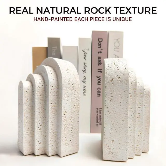 Alt view image 2 of 7 - Heavy Duty Book Ends for Shelves, Decorative Book Stopper for Shelves, Resin Decor Bookends for Heavy Books, Modern Home Decor Aesthetic Bookend Aesthetically Pleasing Layered Arch Design, Set of 2