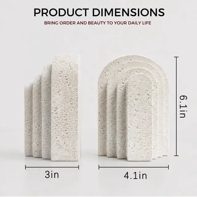Alt view image 3 of 7 - Heavy Duty Book Ends for Shelves, Decorative Book Stopper for Shelves, Resin Decor Bookends for Heavy Books, Modern Home Decor Aesthetic Bookend Aesthetically Pleasing Layered Arch Design, Set of 2