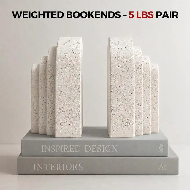 Alt view image 4 of 7 - Heavy Duty Book Ends for Shelves, Decorative Book Stopper for Shelves, Resin Decor Bookends for Heavy Books, Modern Home Decor Aesthetic Bookend Aesthetically Pleasing Layered Arch Design, Set of 2