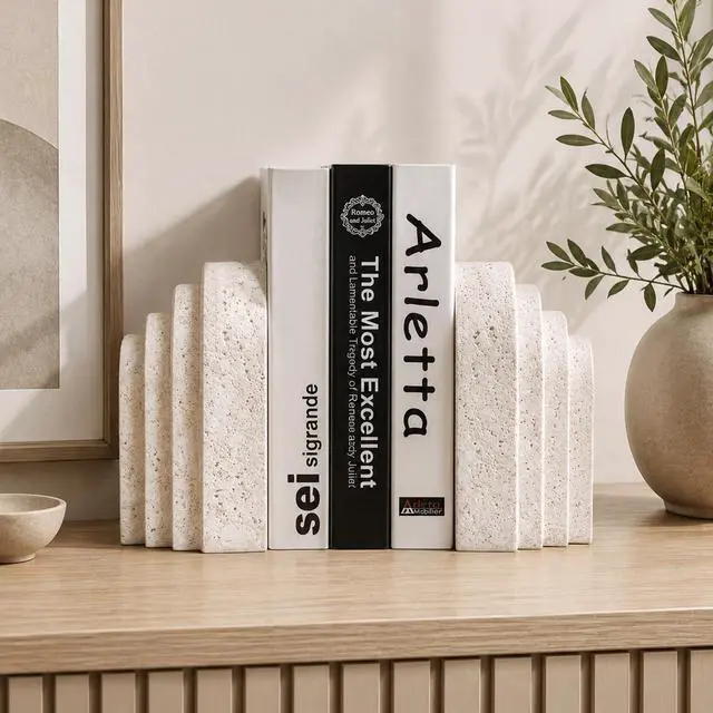 Alt view image 7 of 7 - Heavy Duty Book Ends for Shelves, Decorative Book Stopper for Shelves, Resin Decor Bookends for Heavy Books, Modern Home Decor Aesthetic Bookend Aesthetically Pleasing Layered Arch Design, Set of 2