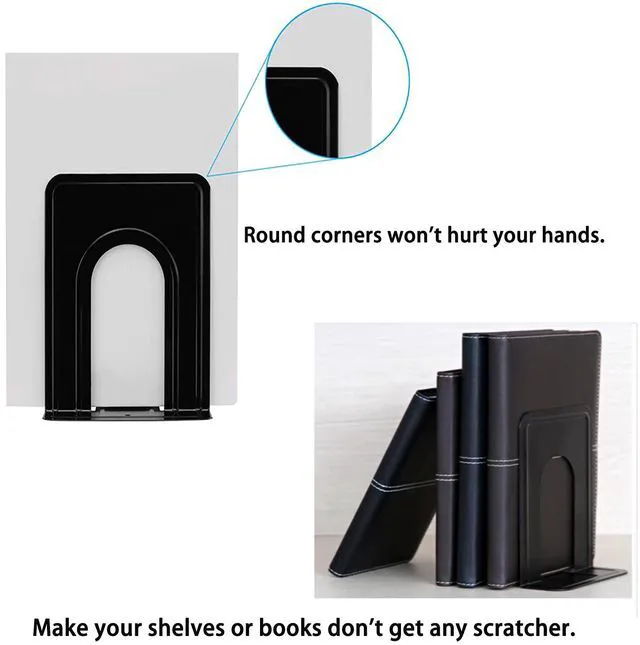 Alt view image 5 of 7 - Book Ends, Heavy Duty Bookends to Hold Books, Metal Bookends | Book Ends for Home Office Decorative, Black 6.5 x 5 x 5.7 in, 7 Pair/ 14Piece