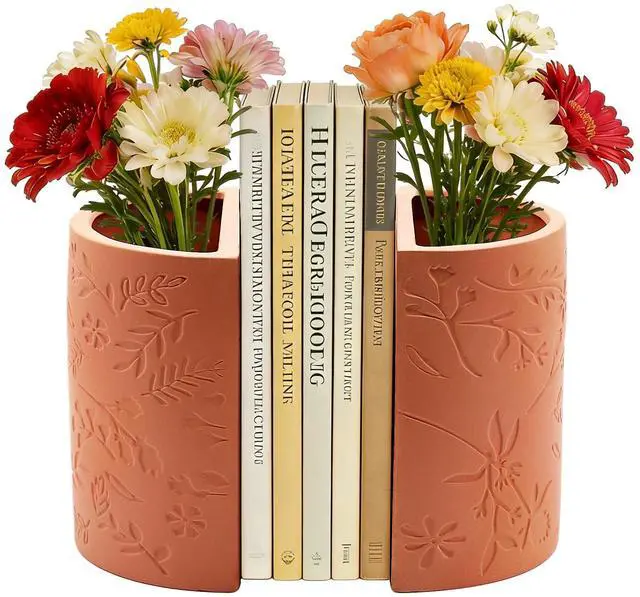 Main image of Decorative Bookends, Terracotta Flower Pot Book Ends for Shelves | Kitchen Bookends Novelty Plant Pot Holder, Office Book Shelf Accessories with Funny Indoor Plants Pot