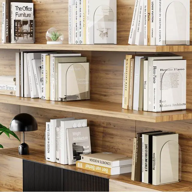 Alt view image 6 of 6 - Acrylic Book Ends 4 Pcs, Clear Bookends, Bookend Organizer for Shelves | Transparent Book Stoppers, Decorative Book Holder Stand for Heavy Books, CD, Book Shelves, File, Video Games
