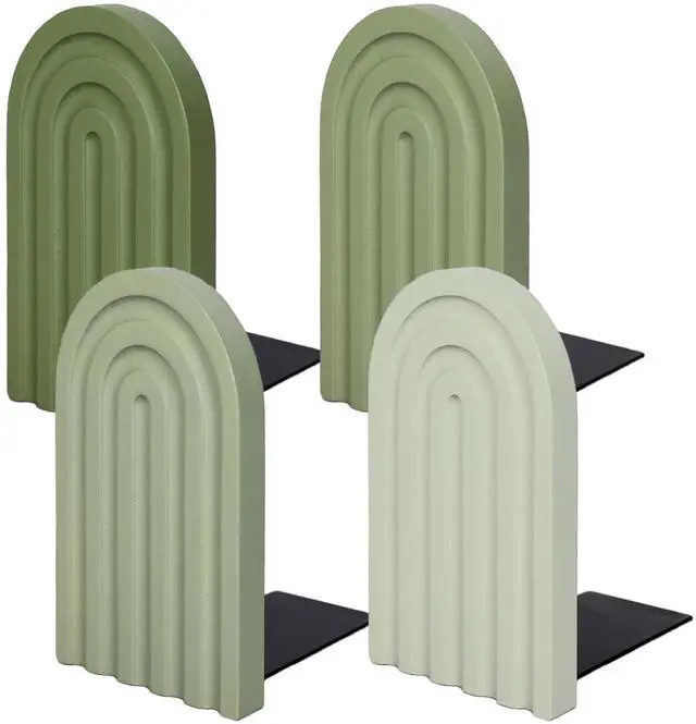 Main image of 4 Pcs Boho Wooden Arch Bookends, Sage Green Rainbow, 4 Colors | Non-Skid Book Stoppers, Study Decorative Bookend for Heavy Books, Back to School