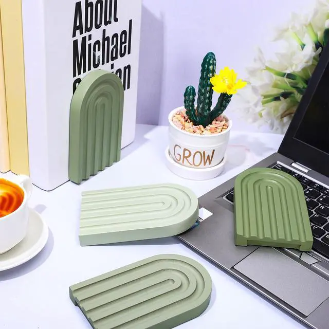 Alt view image 3 of 7 - 4 Pcs Boho Wooden Arch Bookends, Sage Green Rainbow, 4 Colors | Non-Skid Book Stoppers, Study Decorative Bookend for Heavy Books, Back to School