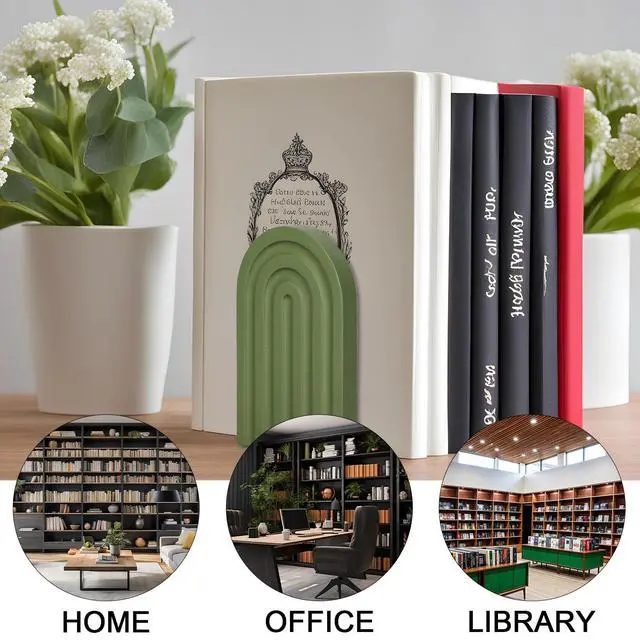 Alt view image 4 of 7 - 4 Pcs Boho Wooden Arch Bookends, Sage Green Rainbow, 4 Colors | Non-Skid Book Stoppers, Study Decorative Bookend for Heavy Books, Back to School