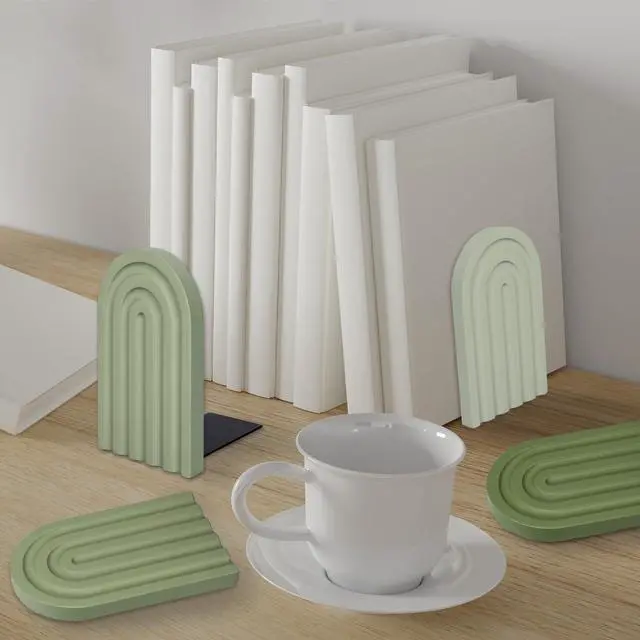 Alt view image 6 of 7 - 4 Pcs Boho Wooden Arch Bookends, Sage Green Rainbow, 4 Colors | Non-Skid Book Stoppers, Study Decorative Bookend for Heavy Books, Back to School
