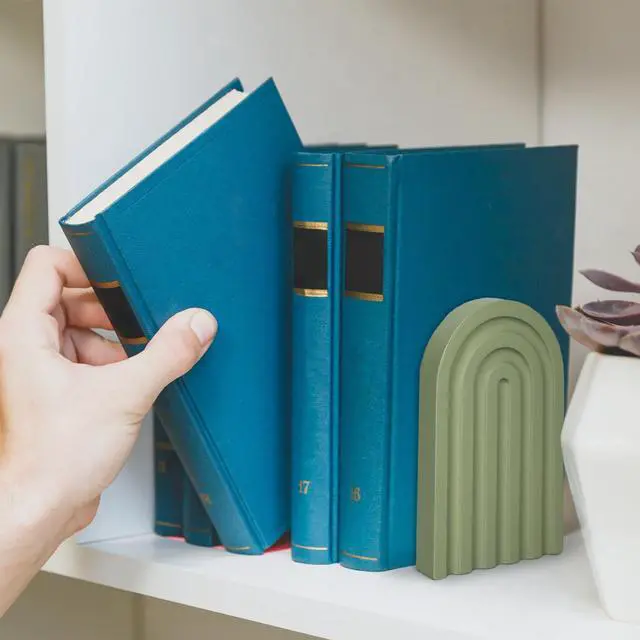 Alt view image 7 of 7 - 4 Pcs Boho Wooden Arch Bookends, Sage Green Rainbow, 4 Colors | Non-Skid Book Stoppers, Study Decorative Bookend for Heavy Books, Back to School