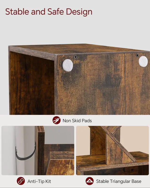 Alt view image 5 of 7 - 6 Tier Tree Bookshelf, Tall Small Bookcase with Storage Cabinet | Modern Narrow Bookshelves Organizer, Floor Standing Book Case Shelf for Bedroom Living Room Home Office Corner, Rustic Brown