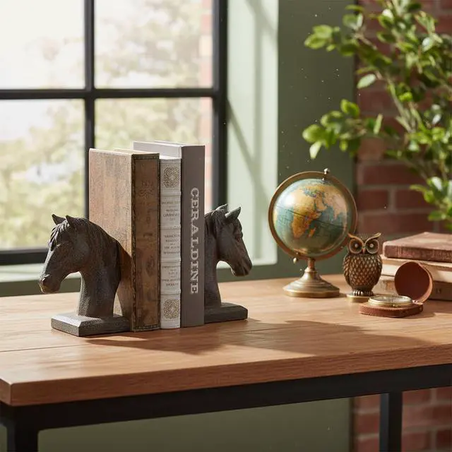 Alt view image 2 of 7 - Horse Bookends Vintage Decor - Set of 2 Antique Rust Finished Horse Head Book Ends for Shelves Desk Office Decor Gifts 5.3 x 3.7 x 7 Inches