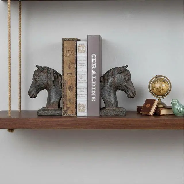 Alt view image 3 of 7 - Horse Bookends Vintage Decor - Set of 2 Antique Rust Finished Horse Head Book Ends for Shelves Desk Office Decor Gifts 5.3 x 3.7 x 7 Inches
