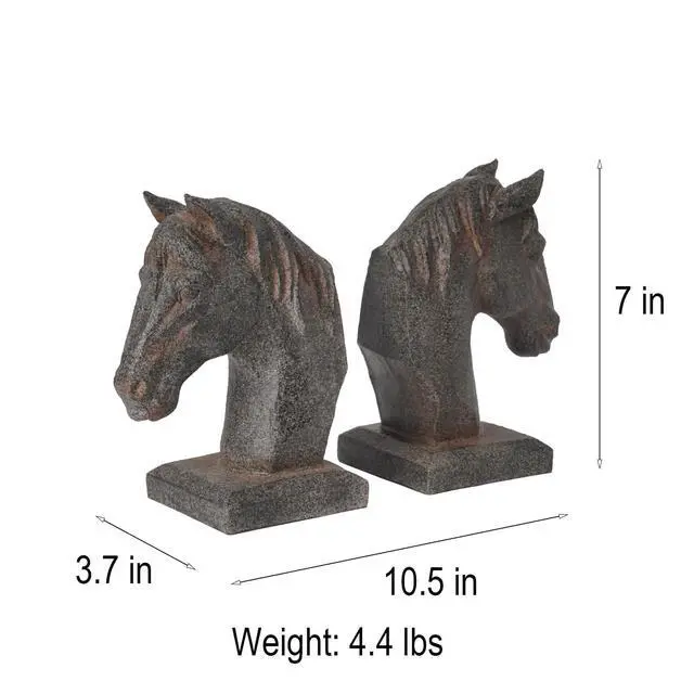 Alt view image 5 of 7 - Horse Bookends Vintage Decor - Set of 2 Antique Rust Finished Horse Head Book Ends for Shelves Desk Office Decor Gifts 5.3 x 3.7 x 7 Inches