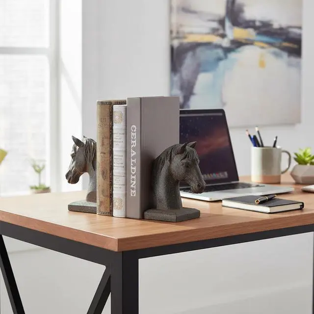 Alt view image 6 of 7 - Horse Bookends Vintage Decor - Set of 2 Antique Rust Finished Horse Head Book Ends for Shelves Desk Office Decor Gifts 5.3 x 3.7 x 7 Inches