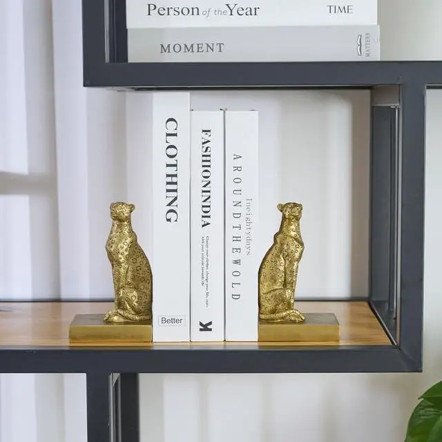 Alt view image 6 of 7 - Gold Cheetah Book Ends, Decorative Leopard Bookends for Shelves | Vintage Book Stoppers Shelf Decor, Non-Skid, Anti-Fade, Heavy Duty, Hold Books, Book Lovers Gift, Home/Office Ornament, Resin