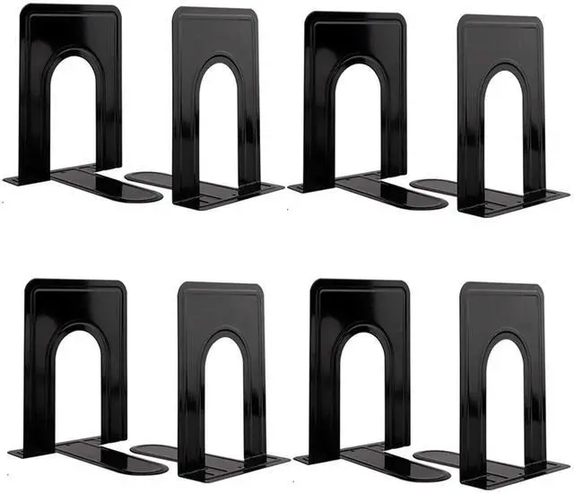Main image of Metal Book Ends for Shelves, Book Shelf Holder Home Decorative, Book Ends for Heavy Books/Movies/CDs, Black 6.5 x 5 x 5.7 in, 4 Pair/ 8 Piece | Book Ends for Heavy Books/Movies/CDs