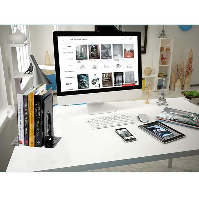 Alt view image 6 of 6 - Metal Book Ends for Shelves, Book Shelf Holder Home Decorative, Book Ends for Heavy Books/Movies/CDs, Black 6.5 x 5 x 5.7 in, 4 Pair/ 8 Piece | Book Ends for Heavy Books/Movies/CDs