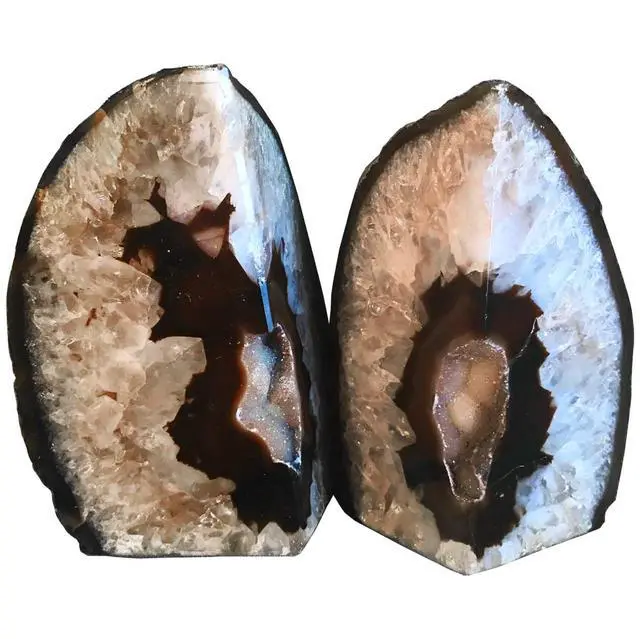 Alt view image 2 of 7 - Geode Bookends Heavy Duty Natural Crystal Stone Book Holders Decor | Polished Stone Book Stoppers Supports Home Office Decor with Rubber Bumpers Natural Black 1 Pair, 2-3 LBS