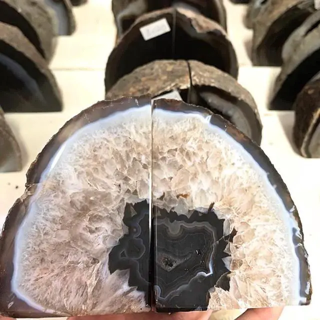 Alt view image 4 of 7 - Geode Bookends Heavy Duty Natural Crystal Stone Book Holders Decor | Polished Stone Book Stoppers Supports Home Office Decor with Rubber Bumpers Natural Black 1 Pair, 2-3 LBS