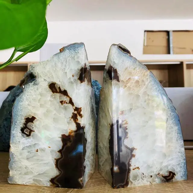 Alt view image 6 of 7 - Geode Bookends Heavy Duty Natural Crystal Stone Book Holders Decor | Polished Stone Book Stoppers Supports Home Office Decor with Rubber Bumpers Natural Black 1 Pair, 2-3 LBS