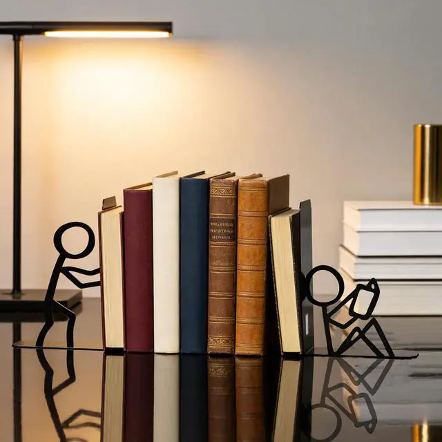 Alt view image 6 of 7 - Decorative Book Ends for Shelves,Cute Metal Decor,Black | Non-Skid Book Stopper,L-Shaped Design,Anti-Slip Base,Sturdy Build,Office Desk Organizer,Reader Gift