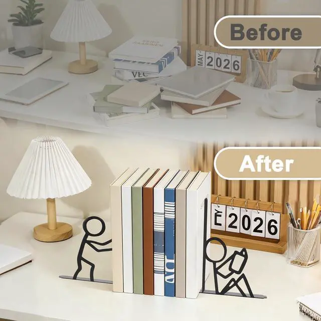 Alt view image 4 of 7 - Decorative Book Ends for Shelves,Cute Metal Decor,Black | Non-Skid Book Stopper,L-Shaped Design,Anti-Slip Base,Sturdy Build,Office Desk Organizer,Reader Gift