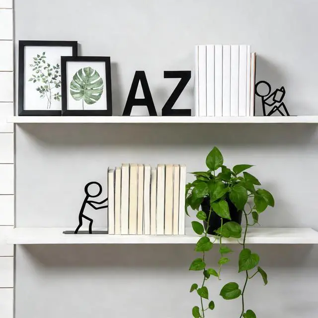 Alt view image 7 of 7 - Decorative Book Ends for Shelves,Cute Metal Decor,Black | Non-Skid Book Stopper,L-Shaped Design,Anti-Slip Base,Sturdy Build,Office Desk Organizer,Reader Gift