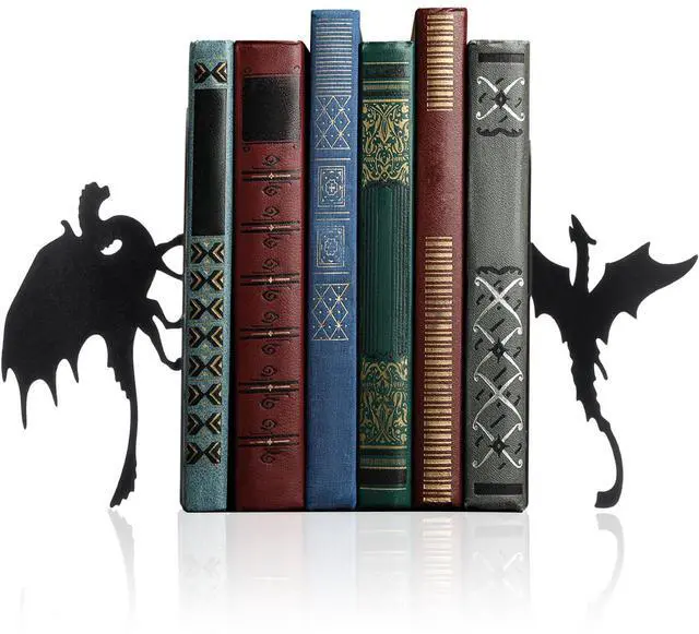 Main image of Dragon Metal Bookends Set of 2, Gothic Book Ends for Shelves Desk