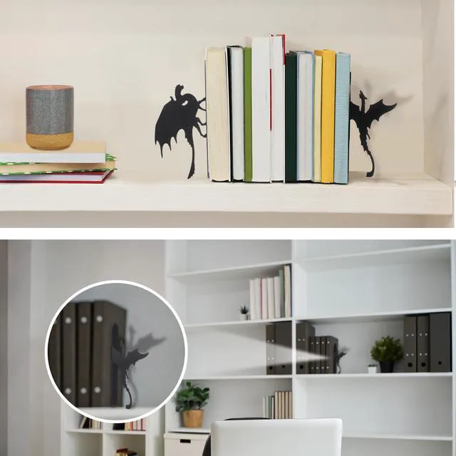 Alt view image 4 of 6 - Dragon Metal Bookends Set of 2, Gothic Book Ends for Shelves Desk