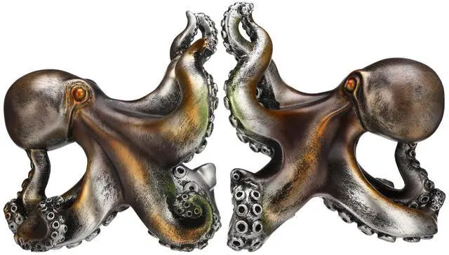 Main image of Decorative Octopus Bookends 6.25 Inch for Shelf Desk Decor | Vintage Bronze Patina Finish, Nautical Coastal Book Ends, Sea Monster Kraken Resin Book Stopper Holder, Home Office Gifts