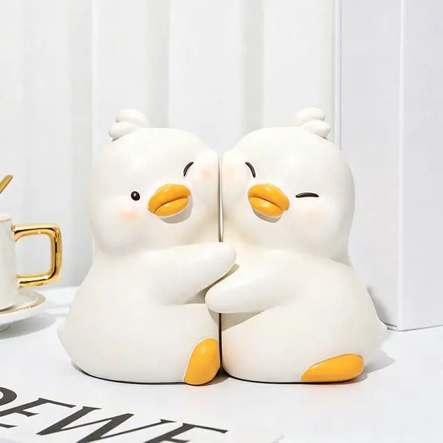 Alt view image 3 of 6 - Cute Hug Ducks Decorative Bookends, Unique Book Ends to Hold Books Creative Resin Book Holder Stopper for Home Office Desk Bookshelf Decoration