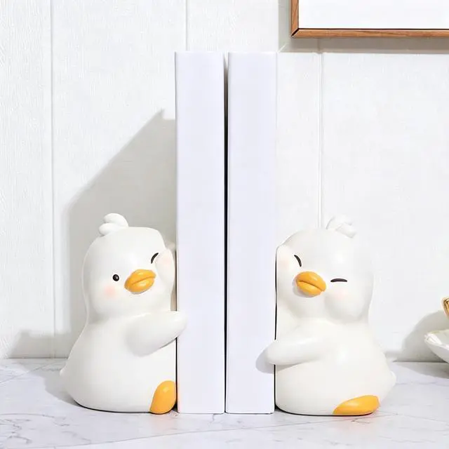Alt view image 4 of 6 - Cute Hug Ducks Decorative Bookends, Unique Book Ends to Hold Books Creative Resin Book Holder Stopper for Home Office Desk Bookshelf Decoration