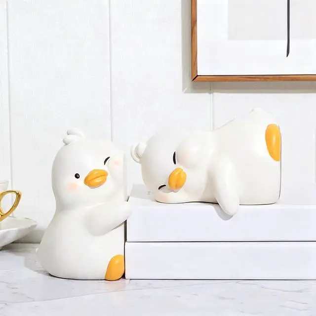 Alt view image 5 of 6 - Cute Hug Ducks Decorative Bookends, Unique Book Ends to Hold Books Creative Resin Book Holder Stopper for Home Office Desk Bookshelf Decoration