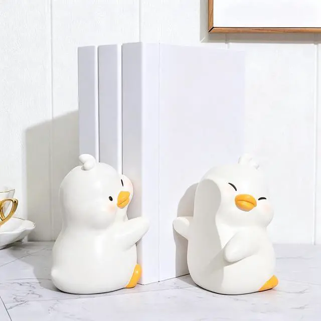 Alt view image 6 of 6 - Cute Hug Ducks Decorative Bookends, Unique Book Ends to Hold Books Creative Resin Book Holder Stopper for Home Office Desk Bookshelf Decoration