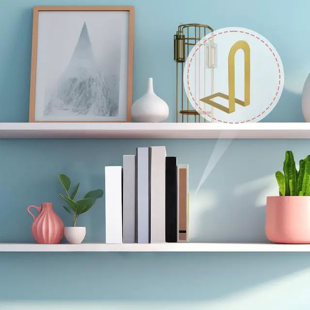 Alt view image 6 of 7 - 6 Pcs Metal Book Ends, Minimalist Gold, 5.5 * 3.75 * 2.25inch | Decorative Bookends for Shelves, Stackable Organizer for Home Office, Geometric Design Holds Books Upright, Dorm Decor