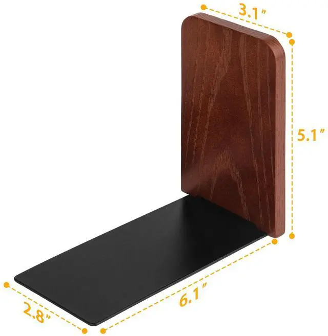 Alt view image 5 of 7 - Book Ends, Black Wooden Bookends for Shelves - Heavy Duty Non-Slip Book Organizers, Upgraded Decorative Bookend Holders for Home, Kitchen, Office, Set of 2 Book Stopper, Small