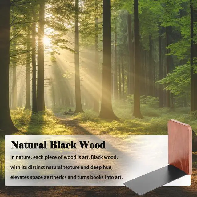 Alt view image 7 of 7 - Book Ends, Black Wooden Bookends for Shelves - Heavy Duty Non-Slip Book Organizers, Upgraded Decorative Bookend Holders for Home, Kitchen, Office, Set of 2 Book Stopper, Small