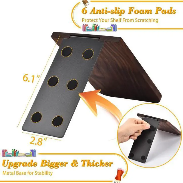 Alt view image 6 of 7 - Book Ends, Black Wooden Bookends for Shelves - Heavy Duty Non-Slip Book Organizers, Upgraded Decorative Bookend Holders for Home, Kitchen, Office, Set of 2 Book Stopper, Small