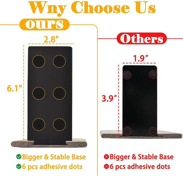 Alt view image 2 of 7 - Book Ends, Black Wooden Bookends for Shelves - Heavy Duty Non-Slip Book Organizers, Upgraded Decorative Bookend Holders for Home, Kitchen, Office, Set of 2 Book Stopper, Small