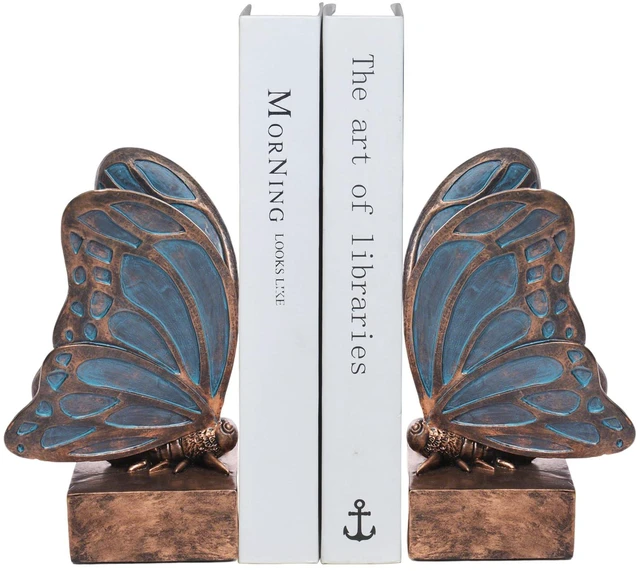 Main image of Vintage Blue Butterfly Bookends,Resin Book Ends for Shelves,Heavy Duty Decorative Bookends,Creative Book Stopper Holder Decor for Desk Home Office,Shelf Decoration,Gifts for Mother's Day