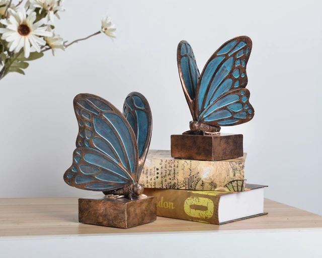 Alt view image 4 of 7 - Vintage Blue Butterfly Bookends,Resin Book Ends for Shelves,Heavy Duty Decorative Bookends,Creative Book Stopper Holder Decor for Desk Home Office,Shelf Decoration,Gifts for Mother's Day