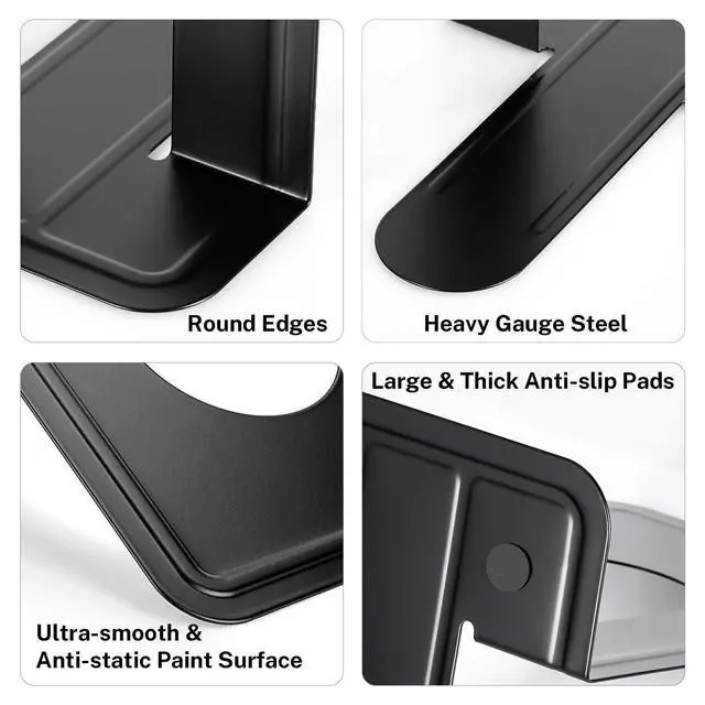 Alt view image 3 of 7 - 8.5 in Extra Large Heavy Duty Metal Book Ends, Bookends for Shelves | Universal Premium Non-skid Bookend, Black Book Stopper for Books/Movies/CDs/Games, 8.5 x 5.9 x 7.8 in, 2 Pairs/ XL