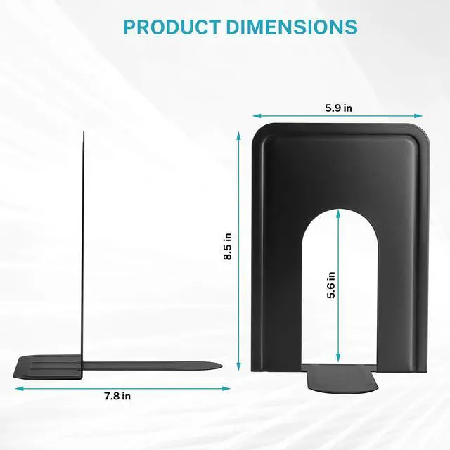 Alt view image 6 of 7 - 8.5 in Extra Large Heavy Duty Metal Book Ends, Bookends for Shelves | Universal Premium Non-skid Bookend, Black Book Stopper for Books/Movies/CDs/Games, 8.5 x 5.9 x 7.8 in, 2 Pairs/ XL