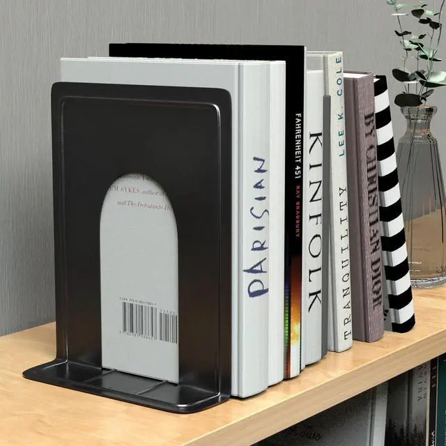 Alt view image 7 of 7 - 8.5 in Extra Large Heavy Duty Metal Book Ends, Bookends for Shelves | Universal Premium Non-skid Bookend, Black Book Stopper for Books/Movies/CDs/Games, 8.5 x 5.9 x 7.8 in, 2 Pairs/ XL