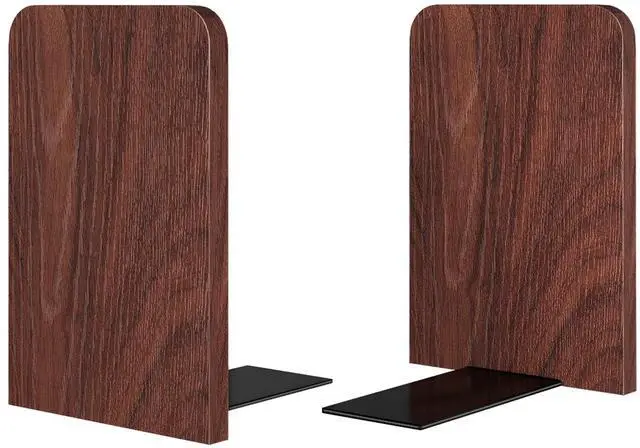 Main image of Book Ends 1Pair Wooden Heavy Duty Non Slip Book for Shelf Books & Media | Sturdy wooden bookends with anti-slip design, hold hardcover books, DVDs and movies neatly on desktop and bookshelf
