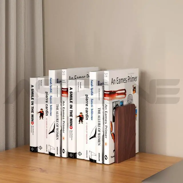 Alt view image 5 of 6 - Book Ends 1Pair Wooden Heavy Duty Non Slip Book for Shelf Books & Media | Sturdy wooden bookends with anti-slip design, hold hardcover books, DVDs and movies neatly on desktop and bookshelf